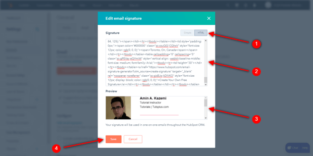 Set a new email signature for your HubSpot emails